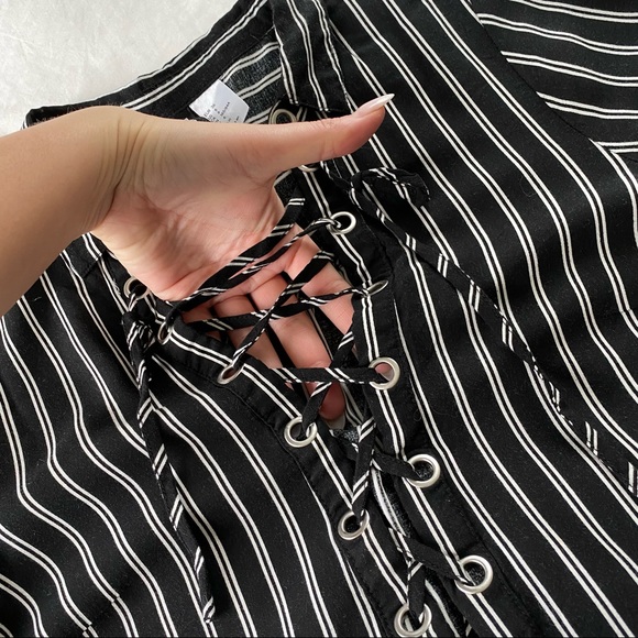 Pin Stripe Lace Up Blouse - Picture 3 of 4